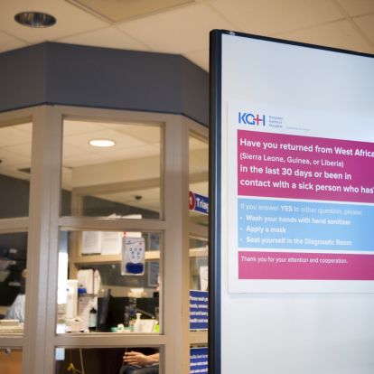 New signs in the Emergency Department to direct patients who may be at risk of having Ebola.
